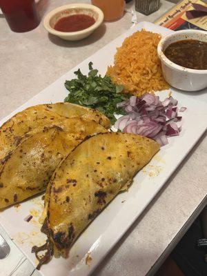 Quesabirria Tacos with Rice