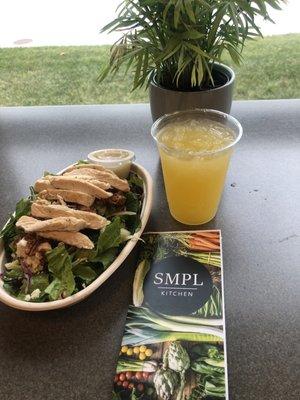 Apple Feta Bacon salad with added chicken protein. Green Tea & Mango bevvy.