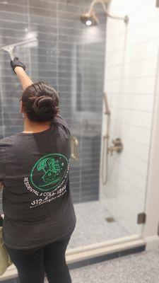 Spotless shower glass doors!! OCD Cleaning Chicago