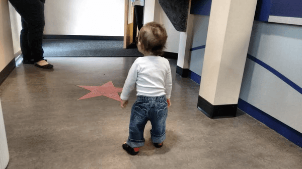 My toddler being welcomed by the nice staff at Hollywood Children's Dentistry