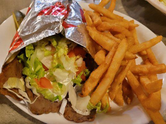 Delicious gyro, which was huge and fries