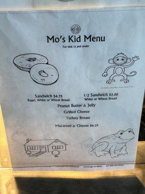 Kids menu