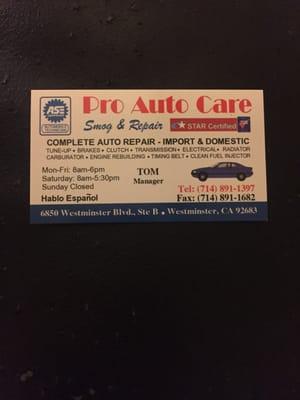 Pro Auto Care Smog and Repair