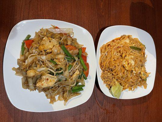 Pad Thai and pad kee mao (drunken noodles)