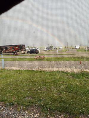 Rainbow in the background at Creek Side Resort; Hays, KS - 08MAY21