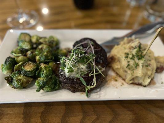 Filet Mignon with Brussels sprouts and mashed potatoes