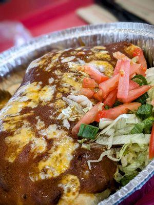 Giant Caramba Burrito with shredded beef.  Easily 2 meals for under $10