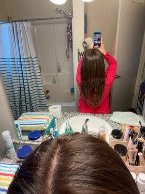 Back of head of extensions that are terrible and don't blend