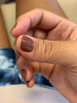 Polish on my skin and no polish on the edge of my nail