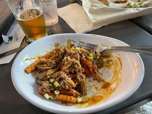 Sweet potato fries and pulled pork