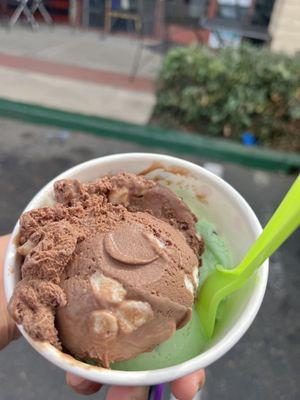 Mint chip and Rockyroad  2 scoops $5.00