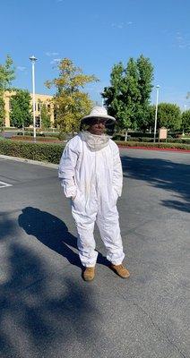 All suited up and ready for them bees