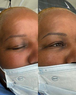 Microblading 

1 month healed(left) - Touched up brows (right)