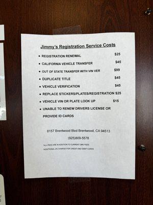 Prices of DMV Services