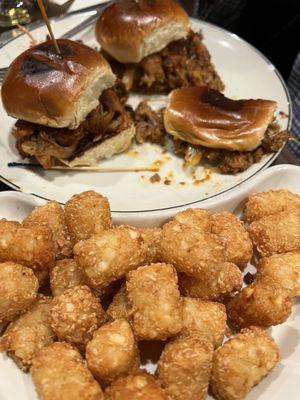 Pulled pork sliders and tater tots