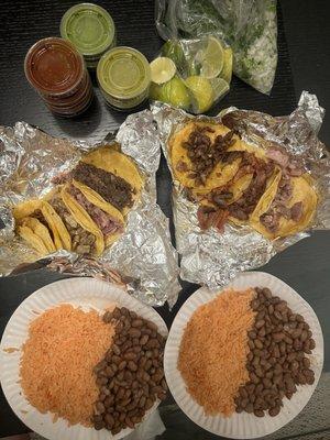 Every taco plus rice and beans