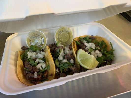 Carne asada street taco with salsa verde