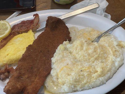 Whiting, cheese grits and eggs