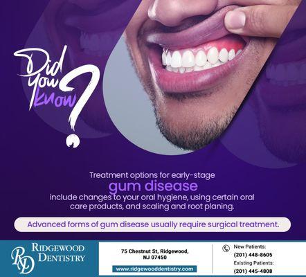 Get back on track to a healthy and beautiful smile by resolving gum disease quickly with effective treatment options at Ridgewood Dentistry.