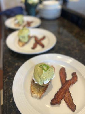 Crab Cake Eggs Benedict with Avocado Hollandaise