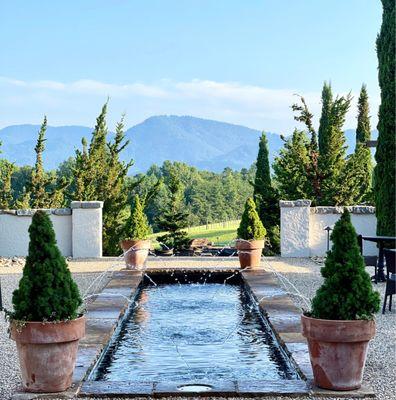 View from courtyard to Blue Ridge Mountains.