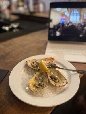 Chargrilled oysters - shrivelled but way better Saturday night.