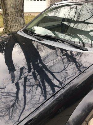 My clean shiny windshield and hood after visiting this car wash.