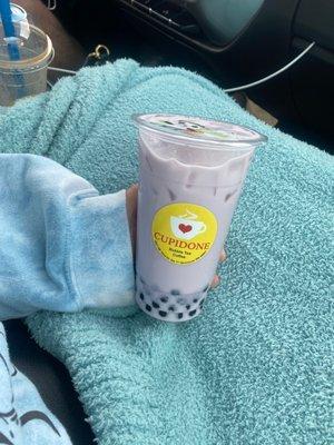 Taro coconut bubble tea with boba