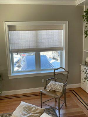 Beautiful natural woven woods cordless shades in Lynnfield, MA