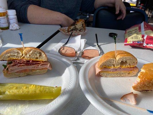 She ordered the same sandwich. The one on the left was ordered first and then she ordered mine on the right later.