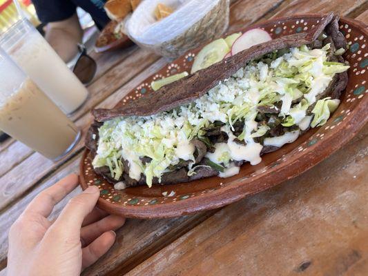 Coffee flavor horchata!  Carne asada quesadilla