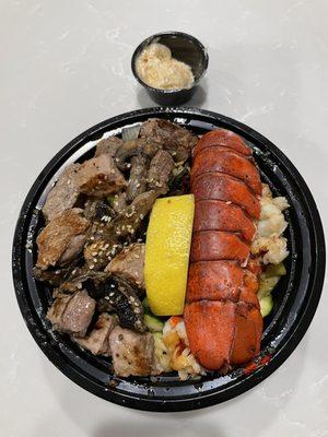 Steak and Lobster Plate w/ a side of garlic butter