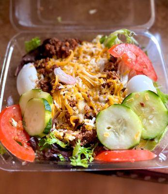 Taco salad (I removed the bell peppers, olives, and onions but they were ample)