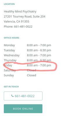 Incorrect office hours as displayed on their website