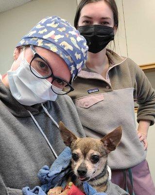 Lenna and Hayley with peanut, right after surgery