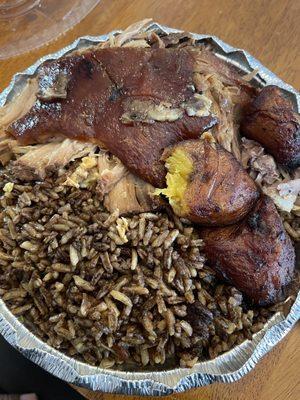 Pernil, Platano Maduro, with rice (Moro Negro)