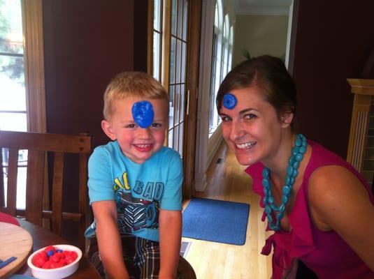 Fun with play-doh, prepositions, and 'ing verbs.