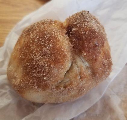 Today's Peach Popper bagel dough stuffed with peaches with a cinnamon and sugar coating.