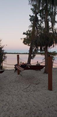 Relaxing hammocks on the beach