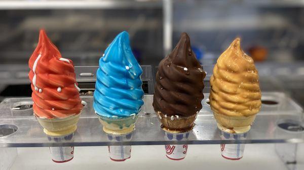 Dip or drizzle available in chocolate, butterscotch, cherry or blue raspberry.