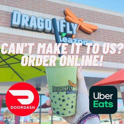 Don't feel like driving to us? Order Online! Order our drinks from DoorDash or Ubereats .