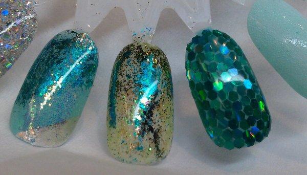 Hand laid sequins..trial chips for client request..nails by Jeanette Get Nailed By @ the Fringe Salon ,Bloomington,MN