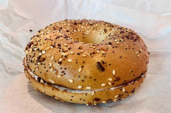 Everything bagel with cream cheese.