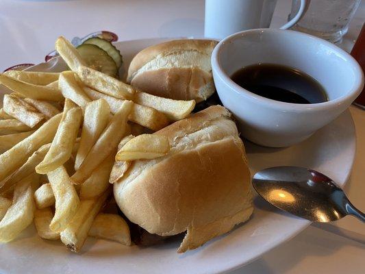 Small but very good.  Generous amount of tender and flavorful roast beef.  French Dip.