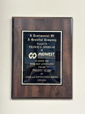 Midwest engraved plaque