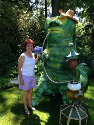 Alice posing with a fictional friends at the Mallets in Wonderland event, Dunn Gardens, 2014.