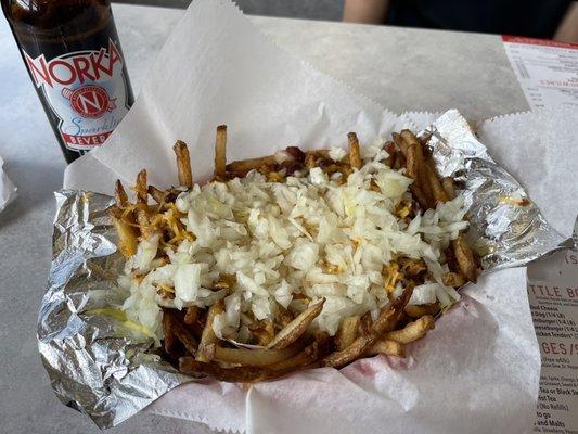 Chili Cheese Fries and a Norka Rootbeer