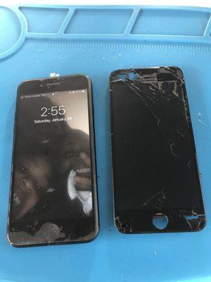 iPhone 7 screen repair before and after. Display panel was good but touch didn't work properly so customer wanted to repair the screen.