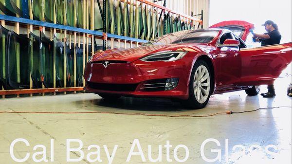 2018 Tesla S, getting ready for rear left quarter window replacement.