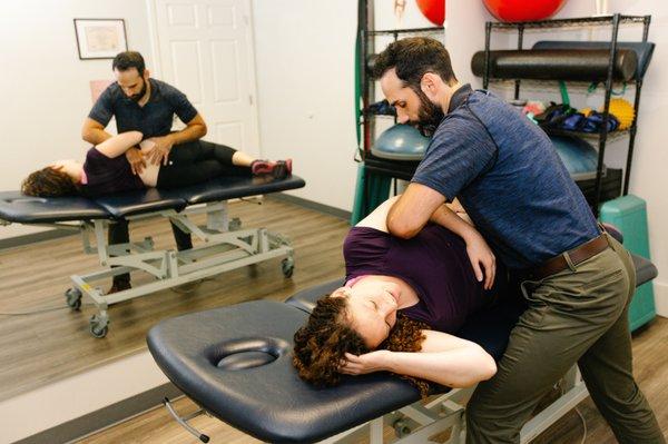 Manual therapy is a hands-on approach used to address muscle and soft tissue pain, and to improve joint motion.